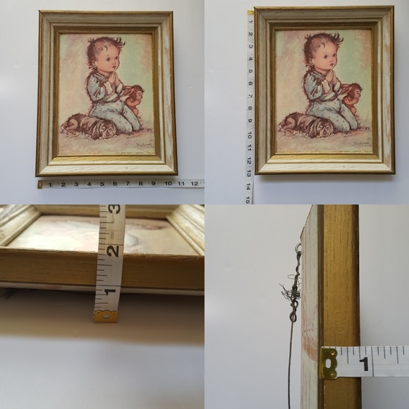 VTG Framed Bukac Litho Art Boy Praying w/Puppy - Picture 5 of 8